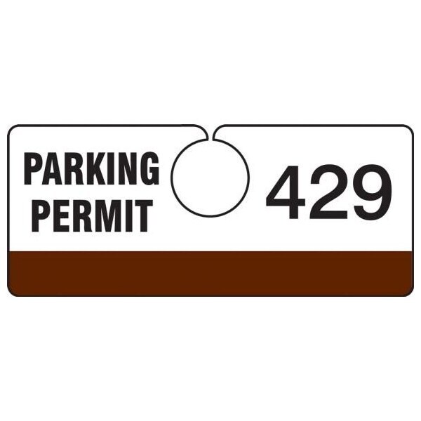 Accuform Parking Permit Tag, Numbered 400-499, Brown, 2in x 4.75in, Laminated PF-Cardstock, 100PK TNT429BRE - main